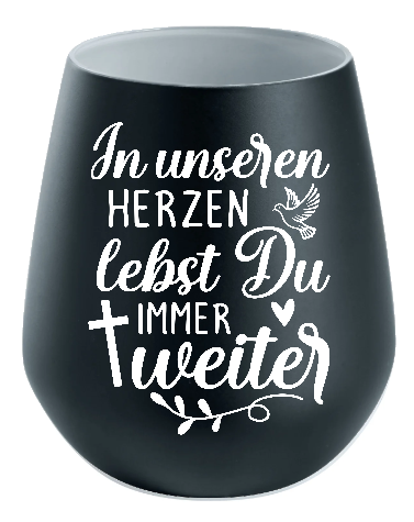 Lichtglas Trauer "In unseren Herzen lebst du immer weiter"